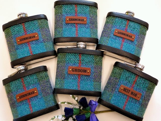 Harris Tweed-hip-flasks-groomsmens gifts-wedding-best man gift-unique