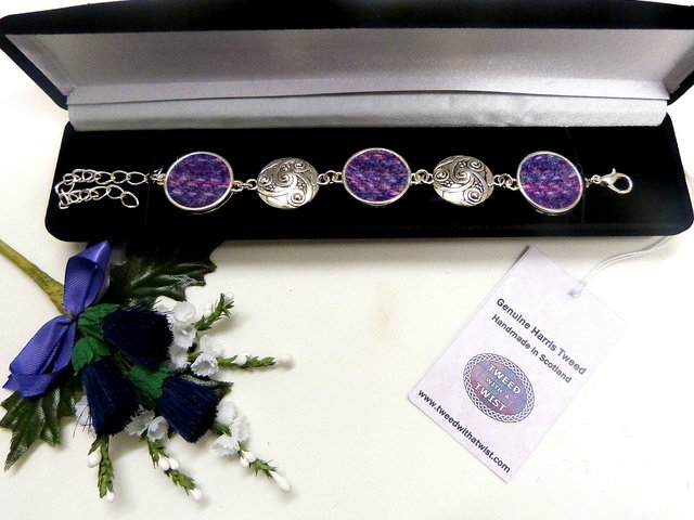purple-pink-Harris Tweed-Bracelet-celtic-gift