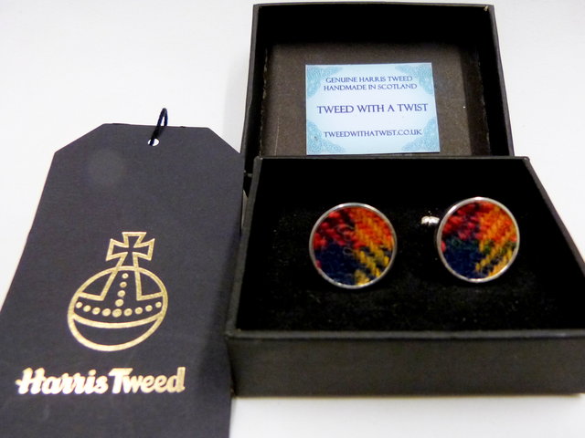 Harris Tweed-cuff links-Buchanan-tartan-gift box-gift for him-groomsmen-Best man