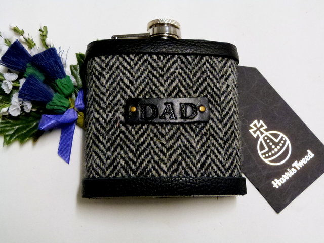 gift-for-dad-harris-tweed-hip flask-father-fathers day gift-personalised