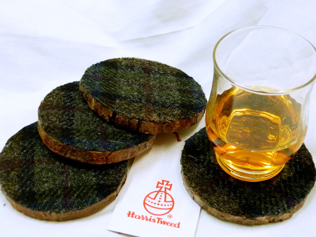 Harris Tweed - log slice- coasters -isle of skye