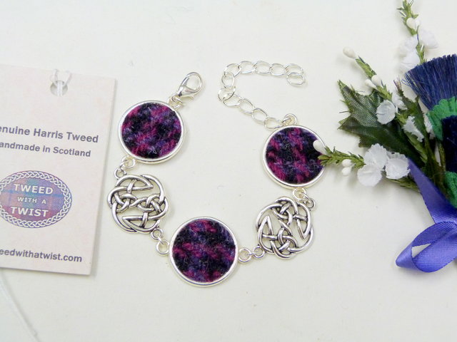 Purple-black-Harris Tweed-bracelet-gift box-celtic jewellery-scottish jewellery