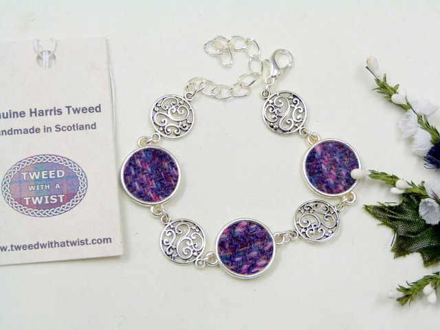 Harris Tweed-bracelet-purple-celtic-filigree-scottish-gift